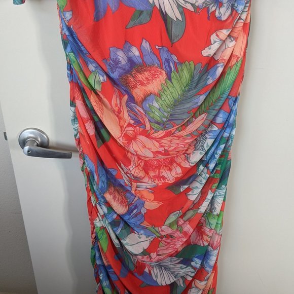 NWOT Red Floral Mesh, Fully Ruched Maxi Dress 3X - Picture 9 of 9